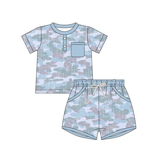 Baby Boys Southern Camo Button Top Pockets Short Clothes Sets Preorder