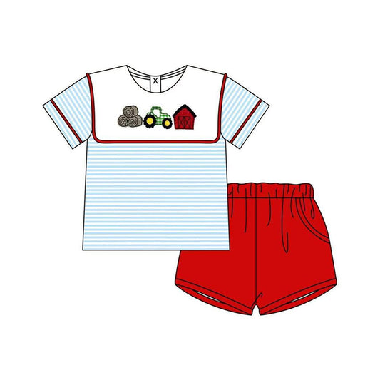 Baby Boys Truck House Stripe Top Pockets Shorts Farm Clothes Sets Preorder