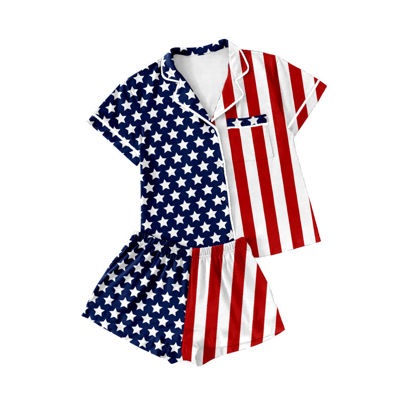 Baby Boys Stars Stripe Button Pocket Top Short 4th of July Pajamas Sets Preorder