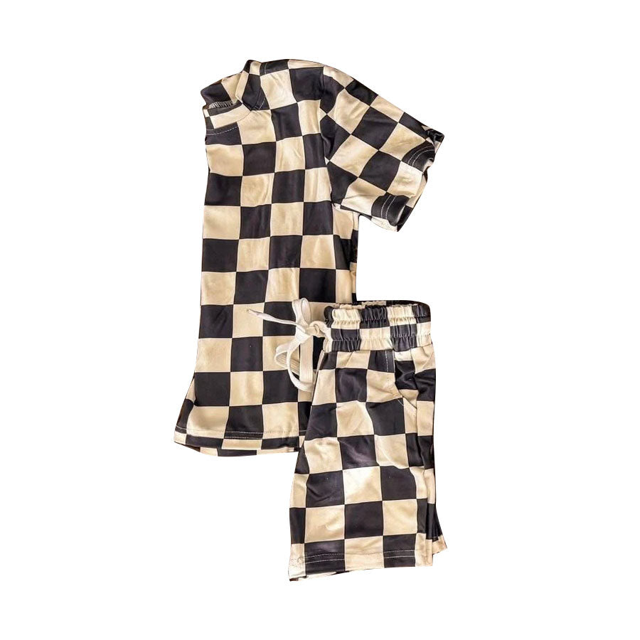 Baby Boys Black Checked Top Pockets Short Clothes Sets Preorder