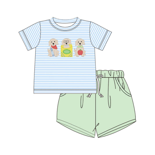 Baby Boys Apple Pencils Dogs Top Pockets Short Back to School Clothes Sets Preorder