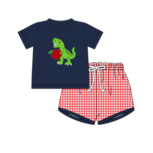 Baby Boys Apple Dinosaurs Top Checked Short Back to School Clothes Sets Preorder