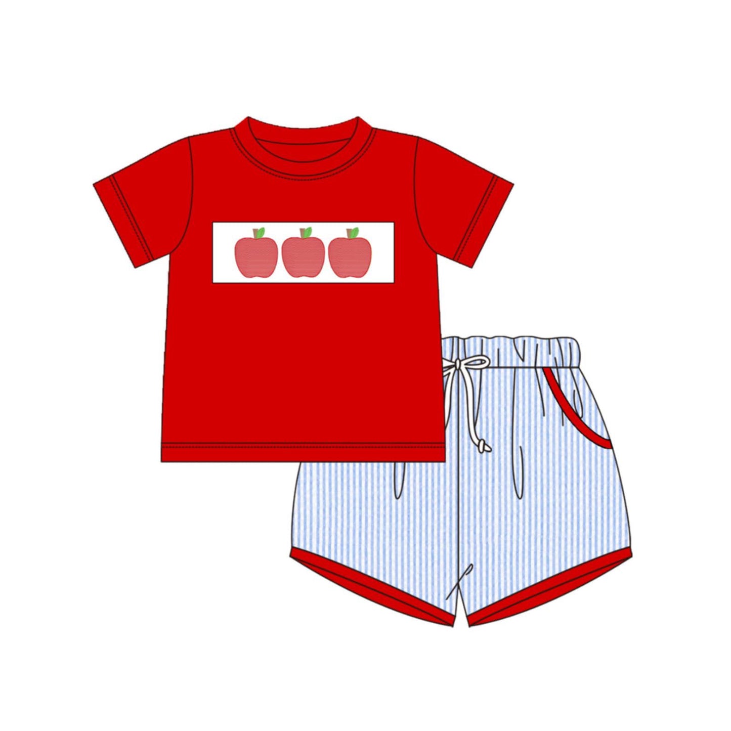 Baby Boys Apple Top Stripe Short Back to School Clothes Sets Preorder