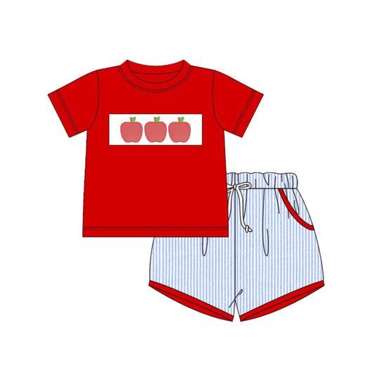 Baby Boys Apple Top Stripe Short Back to School Clothes Sets Preorder