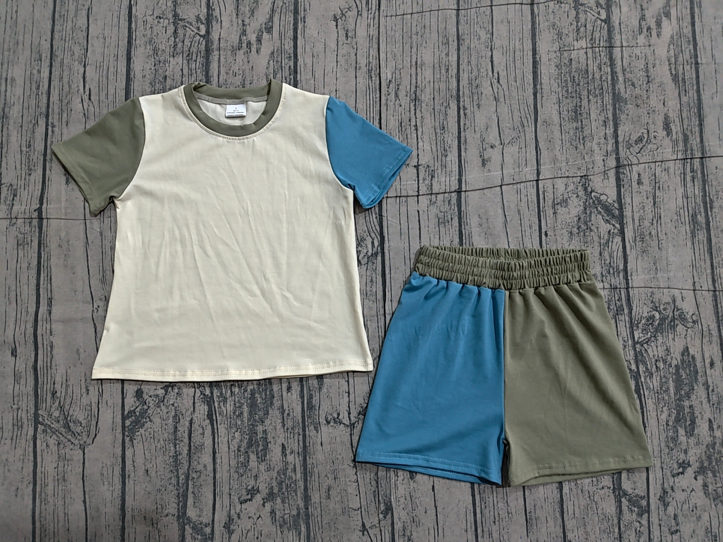 Baby Boys Grey Blue Patchwork Top Short Pajamas Slouchy Clothes Sets