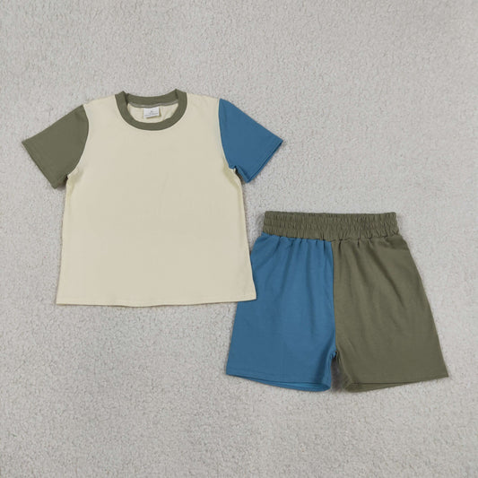 Baby Boys Grey Blue Patchwork Top Short Pajamas Slouchy Clothes Sets