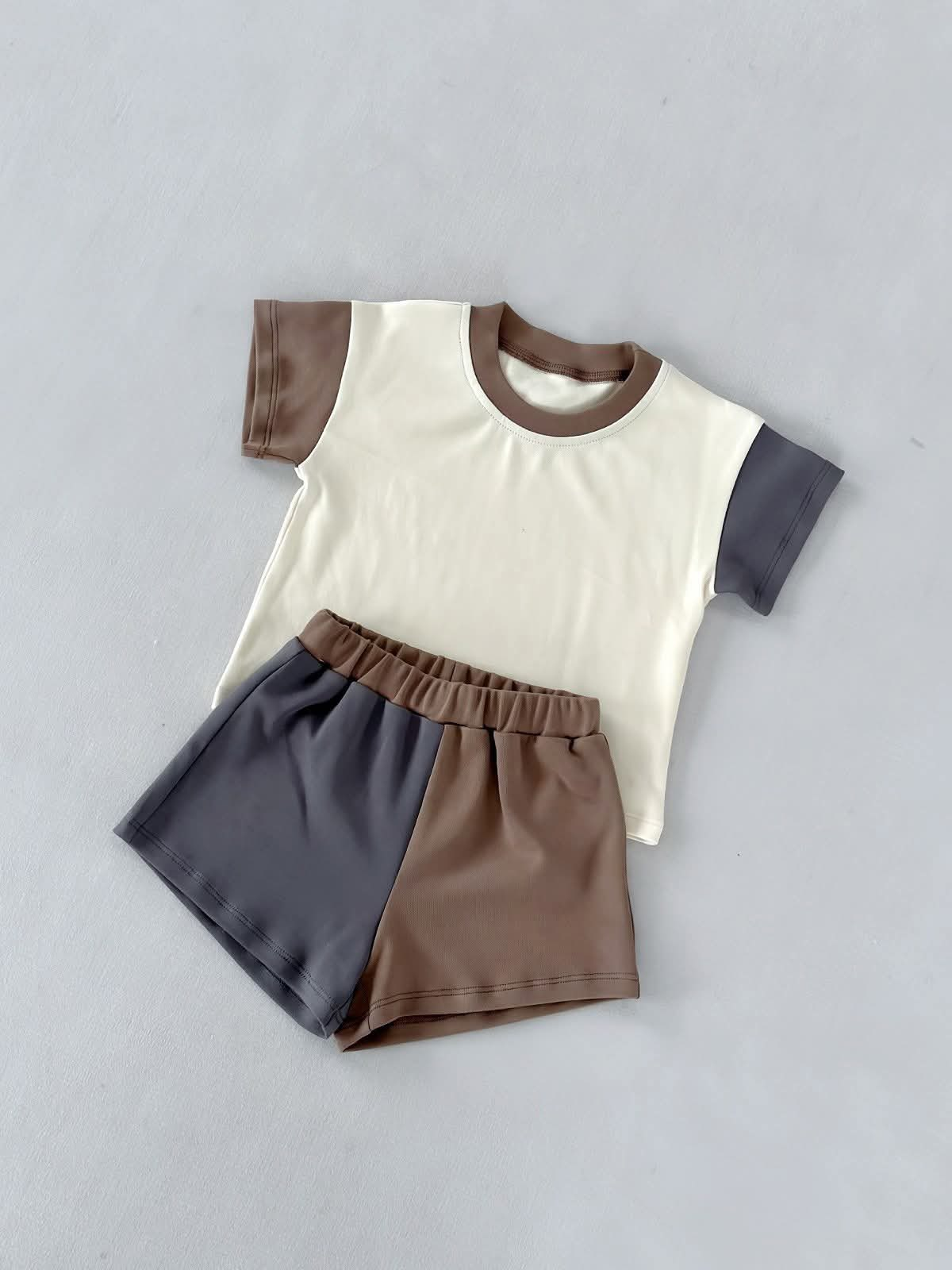 Baby Boys Grey Brown Patchwork Top Short Pajamas Clothes Sets Preorder