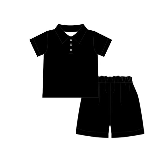 Baby Boys Black Button Polo Shirts Top Short Clothes Sets Preorder