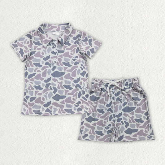 Baby Boys Southern Light Grey Camo Buttons Polo Top Pockets Shorts Clothes Sets