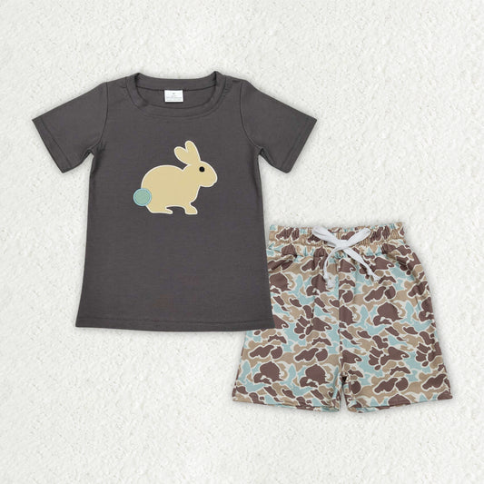 Embroidery Rabbit Baby Boys Shirts Top Camo Pockets Shorts Easter Clothes Sets