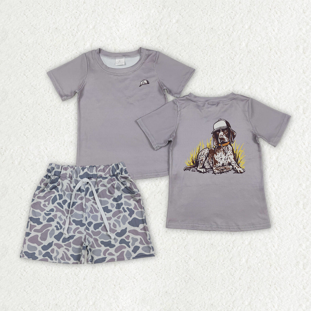 Baby Boys Grey Dogs Shirt Top Camo Pockets Shorts Hunting Clothes Sets