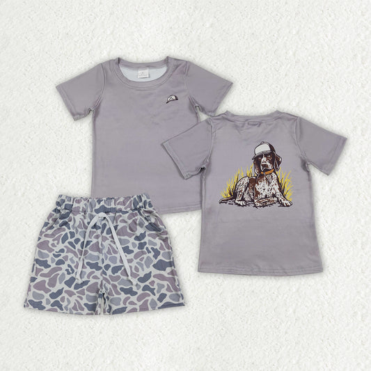 Baby Boys Grey Dogs Shirt Top Camo Pockets Shorts Hunting Clothes Sets