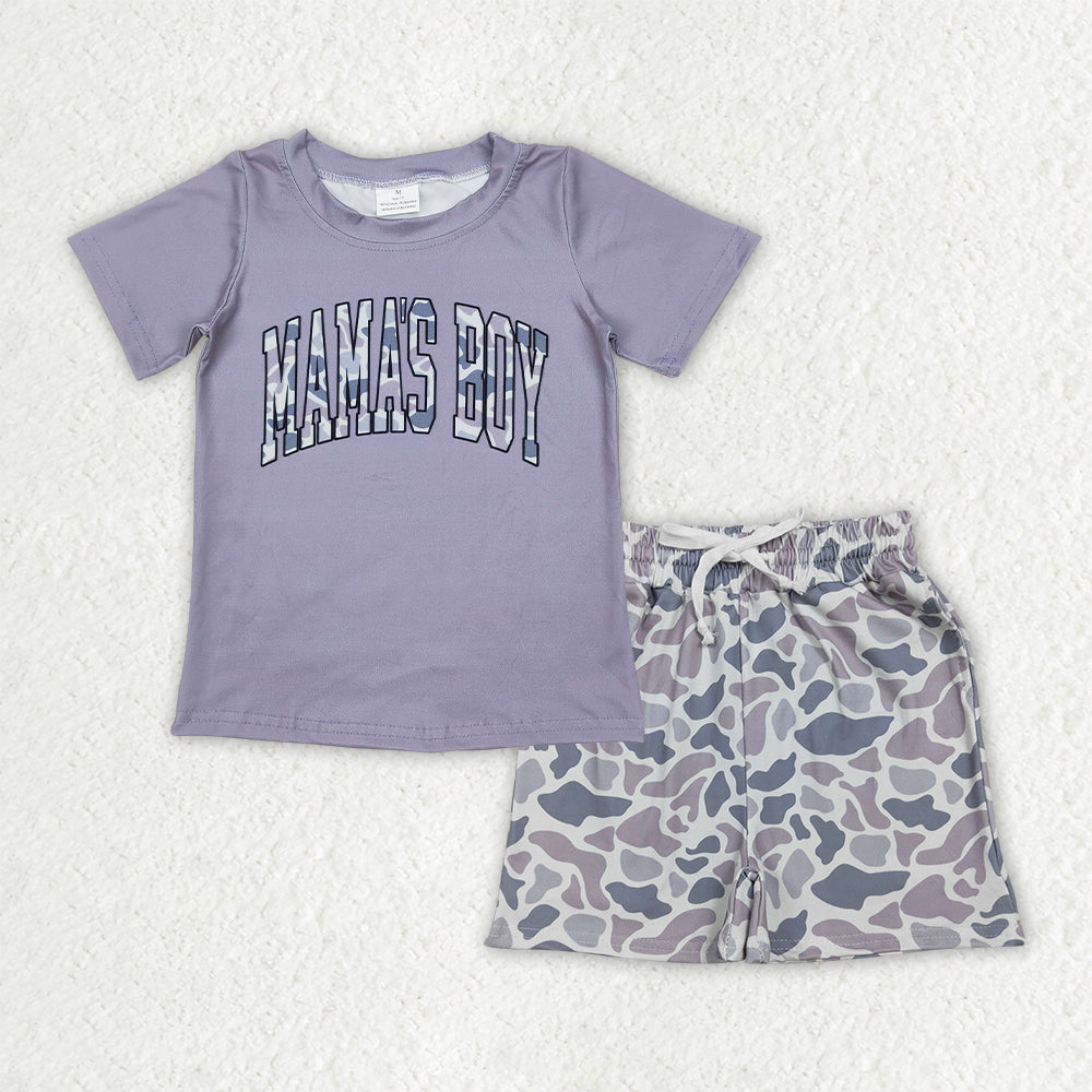 Baby Boys Southern Light Grey Camo Mama's Boy Top Pockets Shorts Summer Hunting Clothes Sets