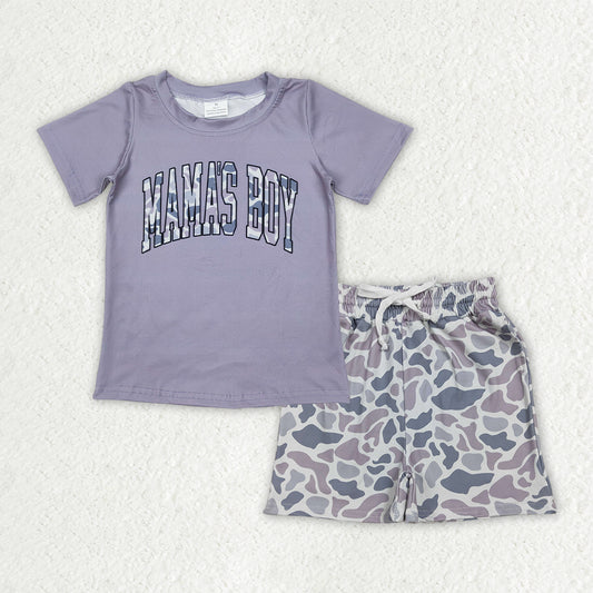 Baby Boys Southern Light Grey Camo Mama's Boy Top Pockets Shorts Summer Hunting Clothes Sets