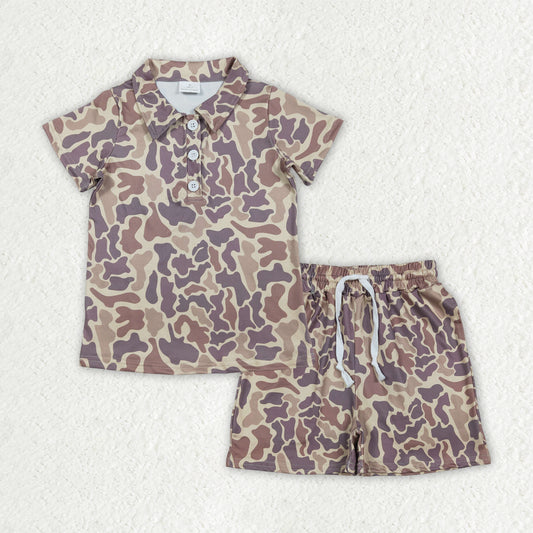 Baby Boys Southern Khaki Camo Buttons Polo Top Pockets Shorts Clothes Sets