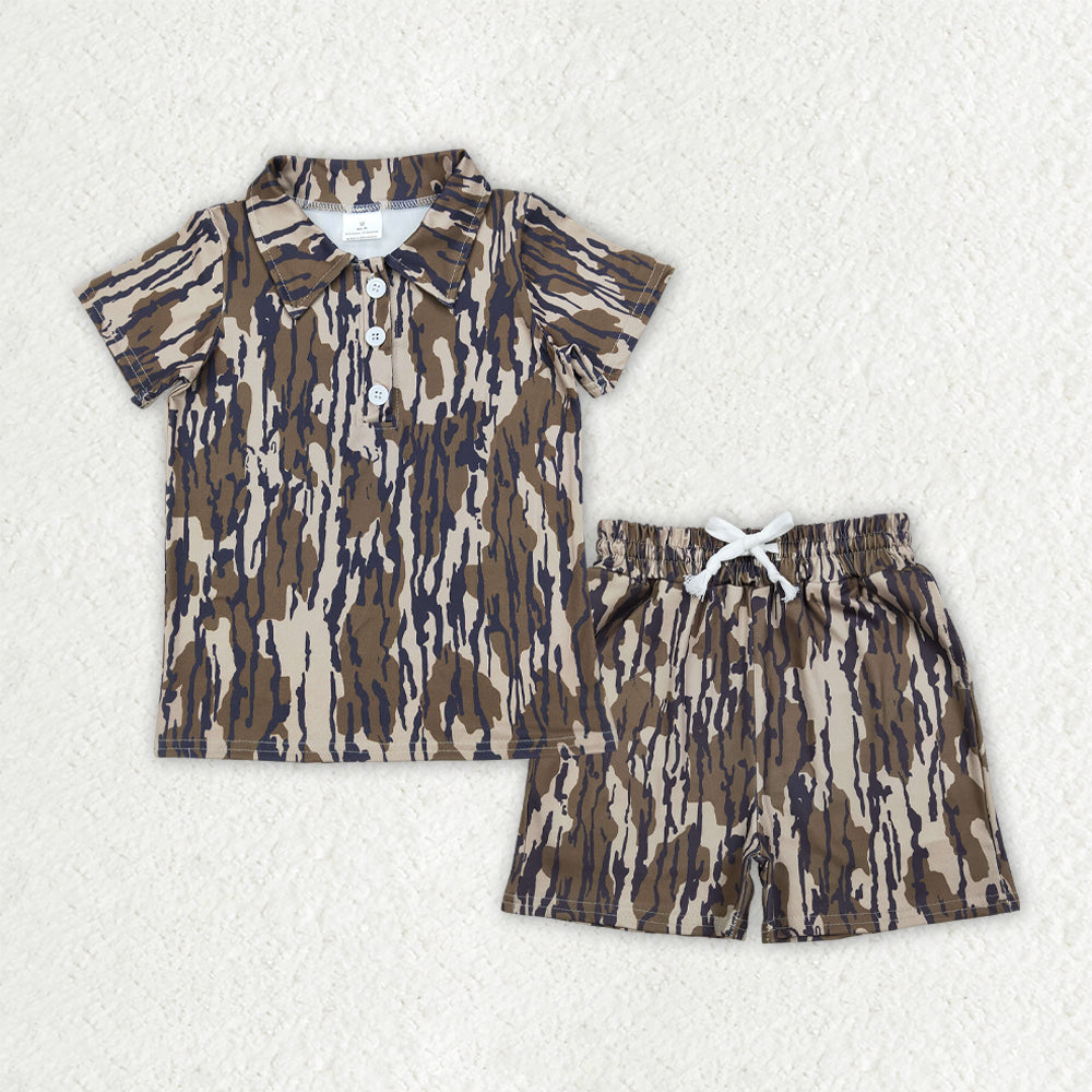 Baby Boys Southern Olive Camo Buttons Polo Top Pockets Shorts Clothes Sets