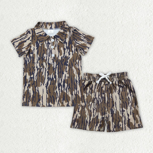 Baby Boys Southern Olive Camo Buttons Polo Top Pockets Shorts Clothes Sets