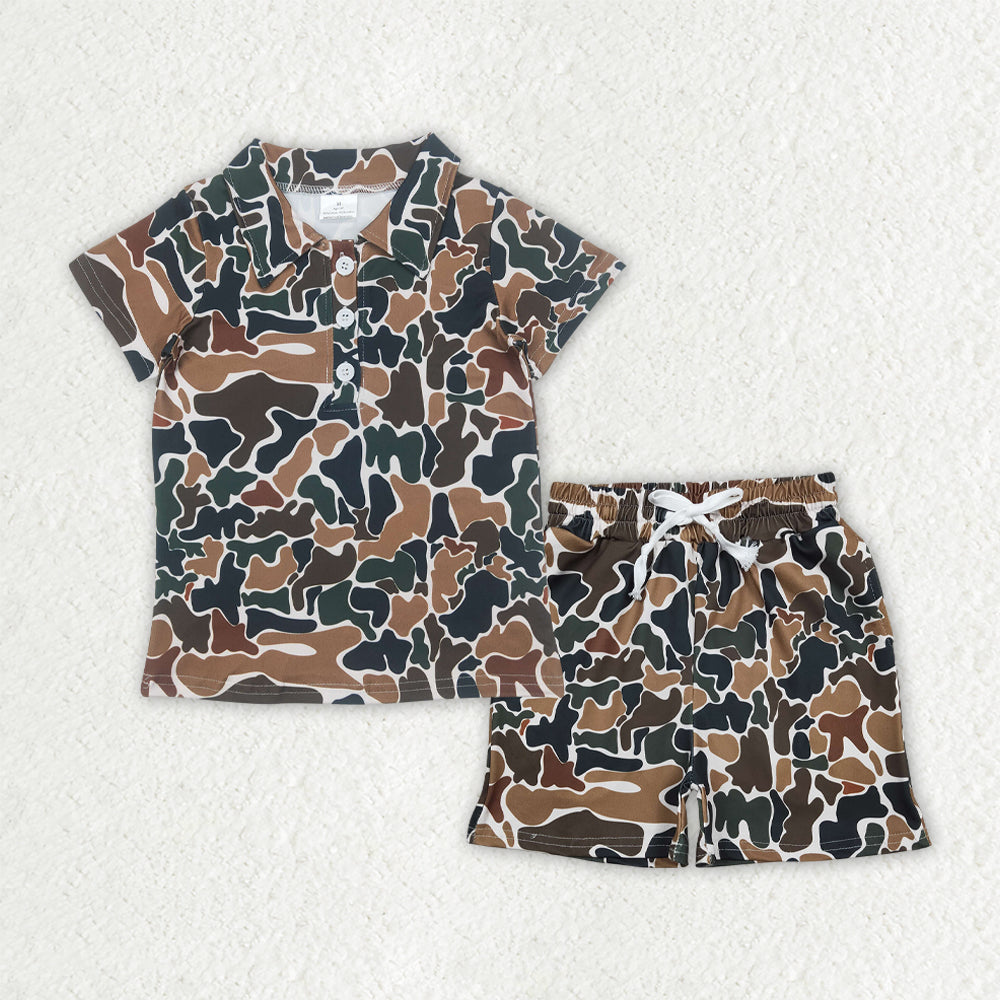 Sibling Baby Boys Southern Camo Button Polo Shirts Top Pockets Short Clothes Sets