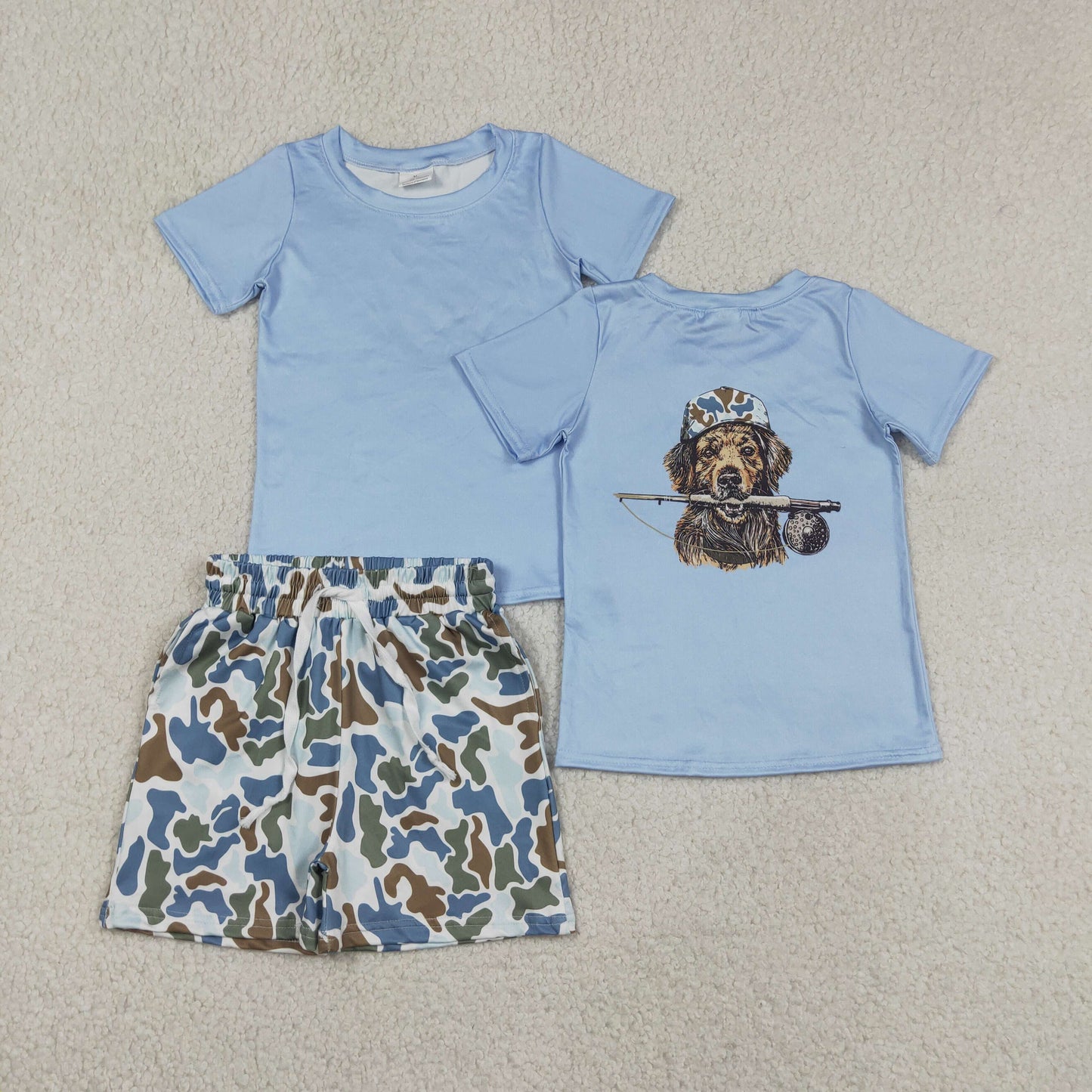 Baby Boys Blue Dogs Fishing Top Camo Pockets Short Hunting Clothes Sets