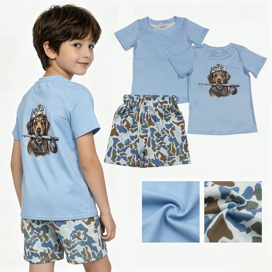 Baby Boys Blue Dogs Fishing Top Camo Pockets Short Hunting Clothes Sets