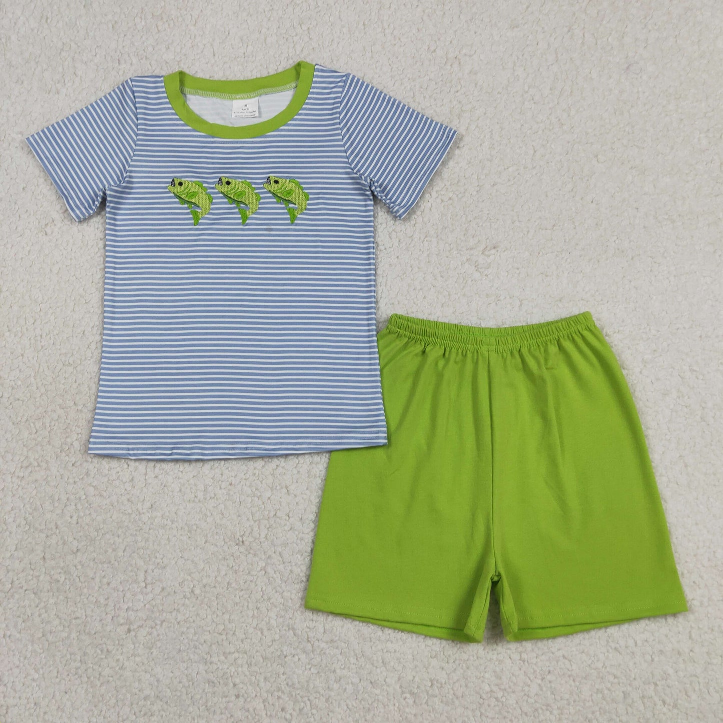 Sibling Baby Boys Embroidery Fishes Stripe Top Short Hunting Set Rompers