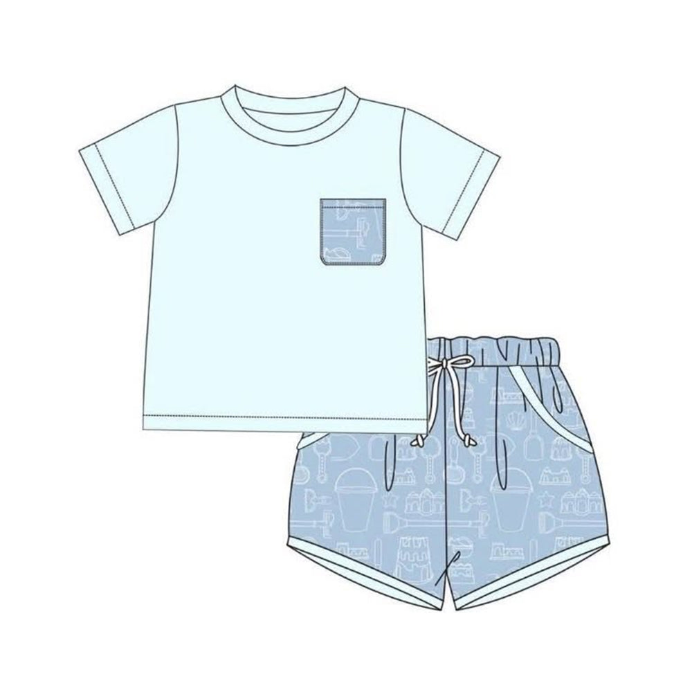 Baby Boys Short Sleeve Shirt Top Beach Pockets Short Clothes Set Preorder