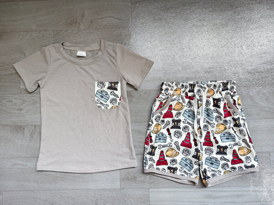 Baby Boys Short Sleeve Shirt Top Tools Pockets Short Clothes Set Preorder