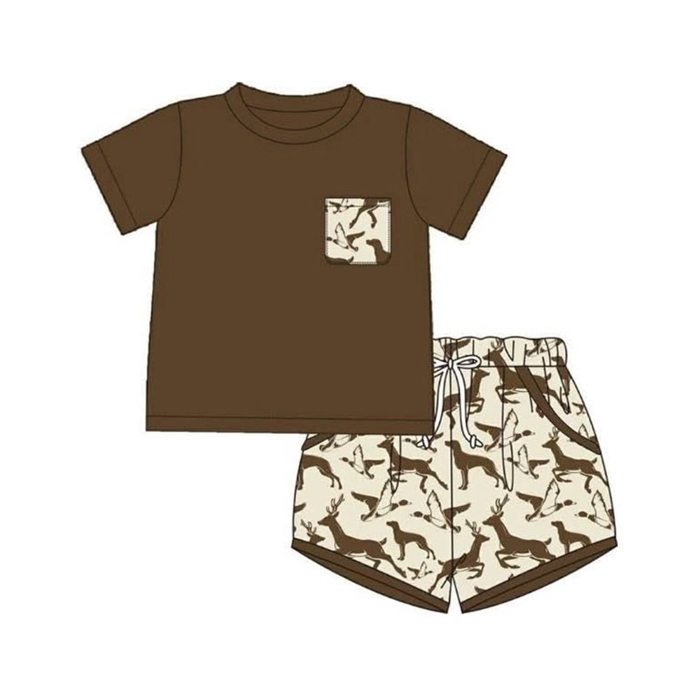 Baby Boys Short Sleeve Top Dog Ducks Pockets Short Hunting Clothes Set Preorder