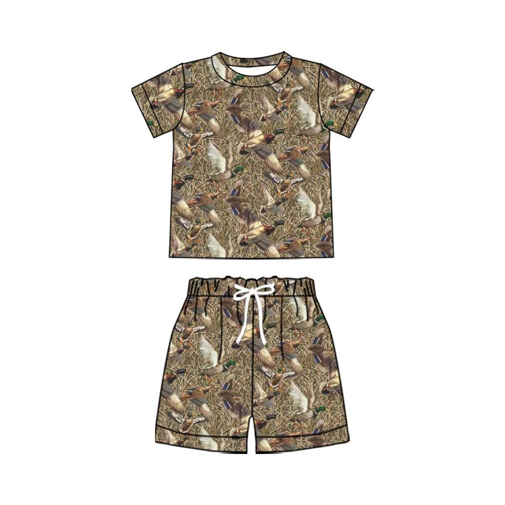 Baby Boys Ducks Camo Shirt Top Short Hunting Pajamas Clothes Set Preorder