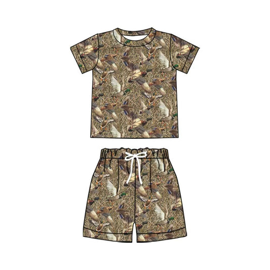 Baby Boys Ducks Camo Shirt Top Short Hunting Pajamas Clothes Set Preorder