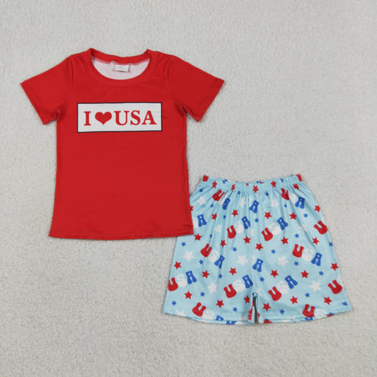 Baby Boys I Love USA Shirt Top Stars Short 4th of July Clothes Set