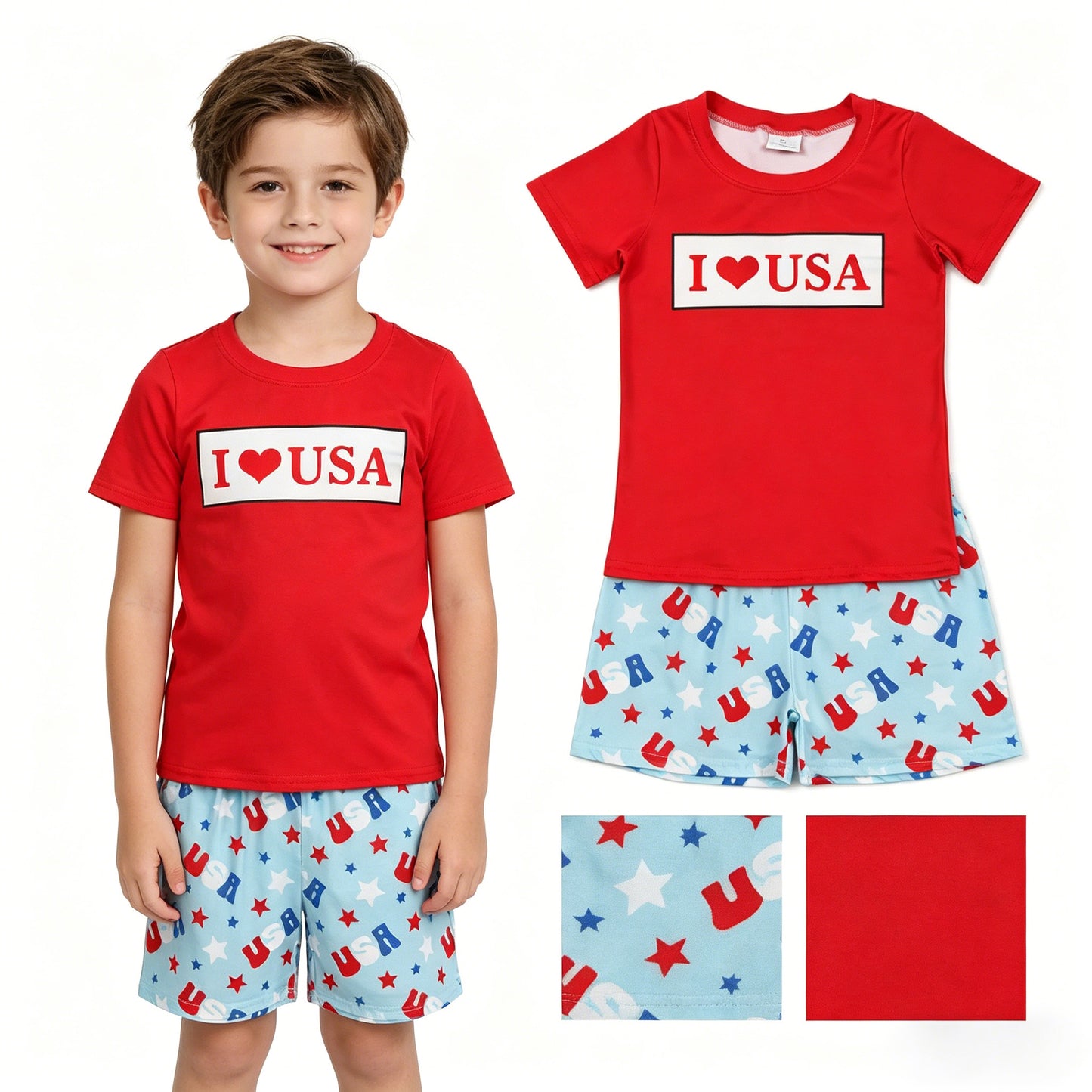 Baby Boys I Love USA Shirt Top Stars Short 4th of July Clothes Set