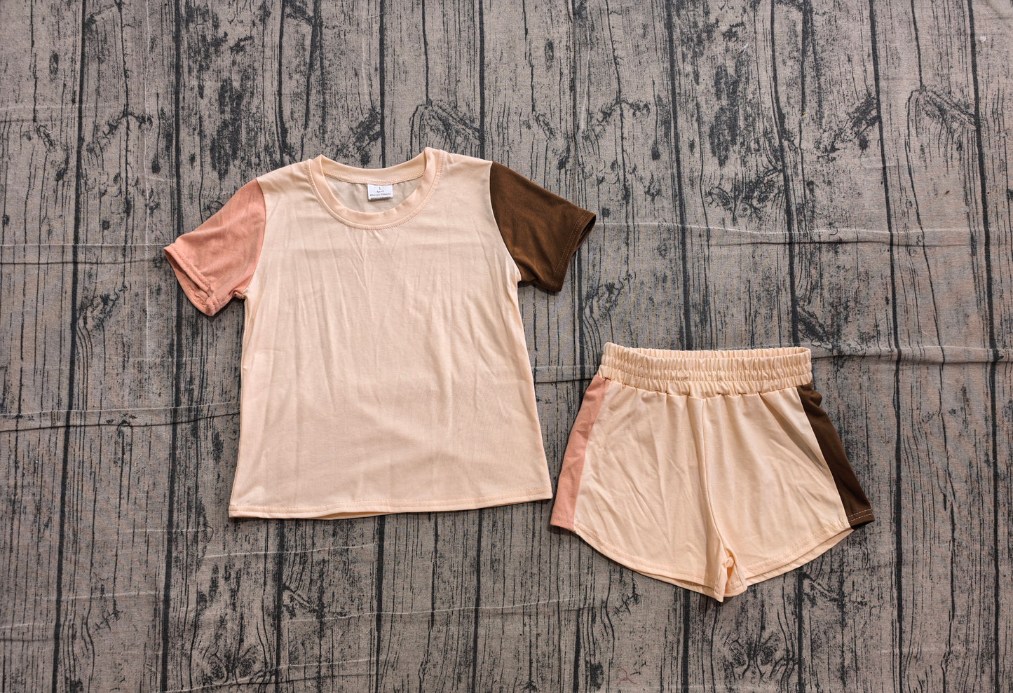 Baby Boys Pink Brown Patchwork Short Sleeve Top Short Clothes Sets