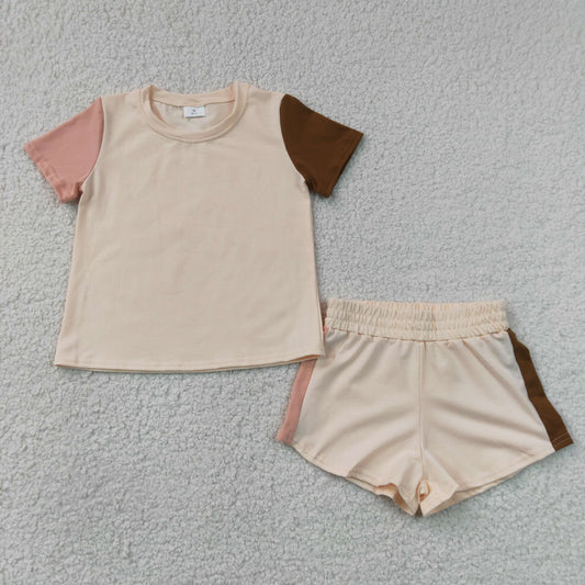 Baby Boys Pink Brown Patchwork Short Sleeve Top Short Clothes Sets