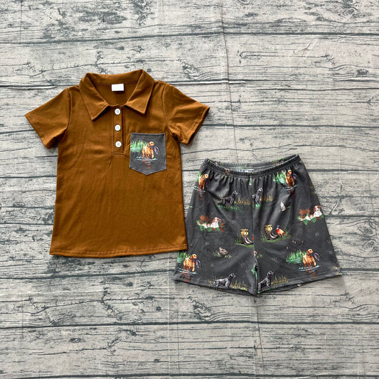 Baby Boys Button Pocket Polo Shirt Top Duck Dogs Short Hunting Clothes Set Preorder