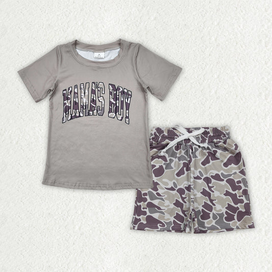 Baby Boys Light Green Mama's Boy Tops Camouflage Shorts Clothes Sets