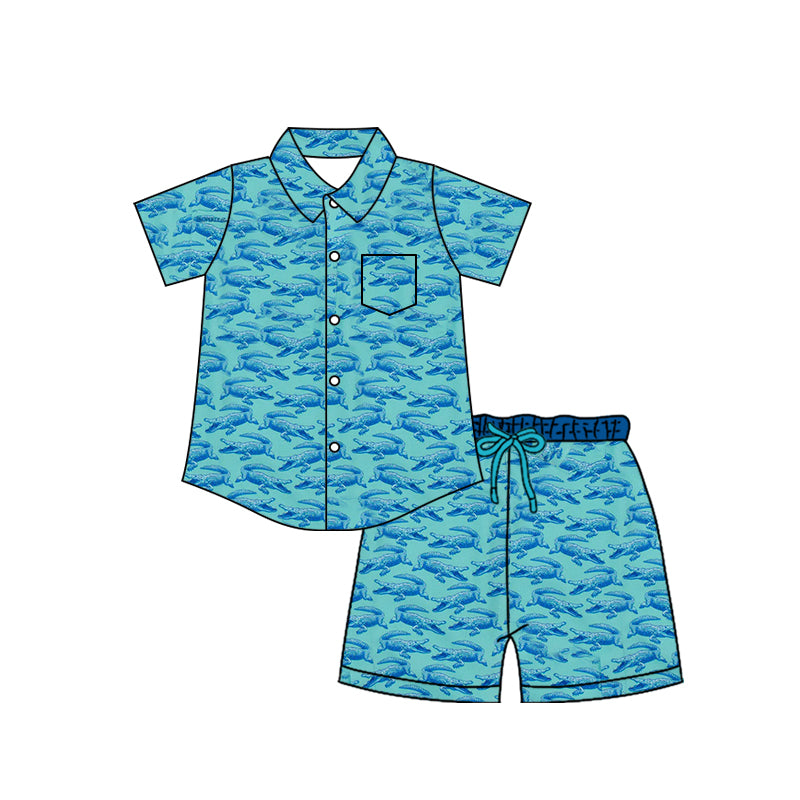 Baby Boys Crocodiles Button Pocket Top Short Clothes Set Preorder