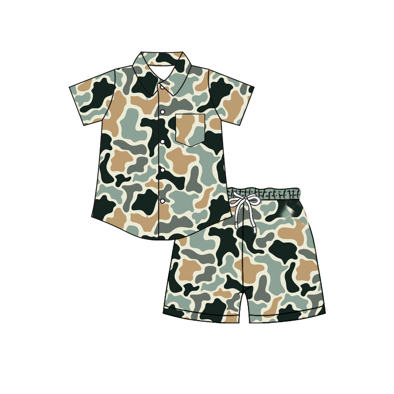 Baby Boys Southern Camo Sharks Button Pocket Top Short Clothes Set Preorder