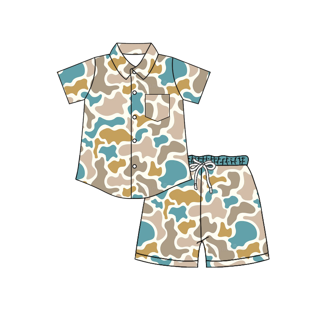 Baby Boys Southern Camo Button Pocket Top Short Clothes Set Preorder