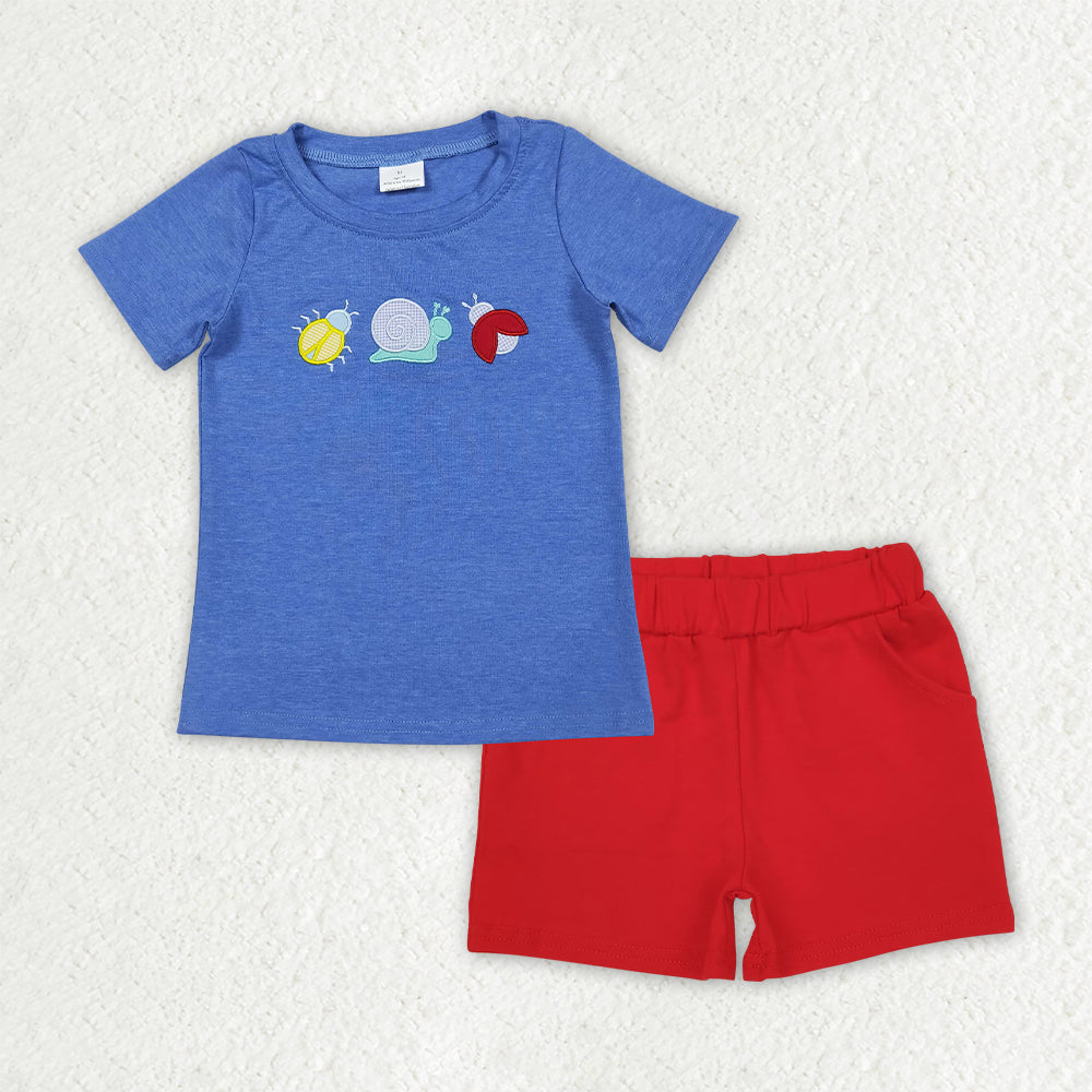Baby Boys Embroidery Ladybirds Snails Tops Pockets Shorts Clothes Sets