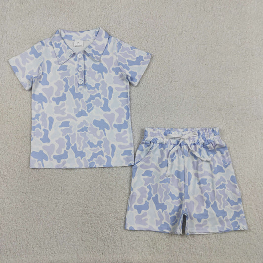 Baby Boys Southern Light Grey Camo Buttons Polo Top Pockets Shorts Clothes Sets
