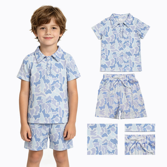 Baby Boys Southern Light Grey Camo Buttons Polo Top Pockets Shorts Clothes Sets