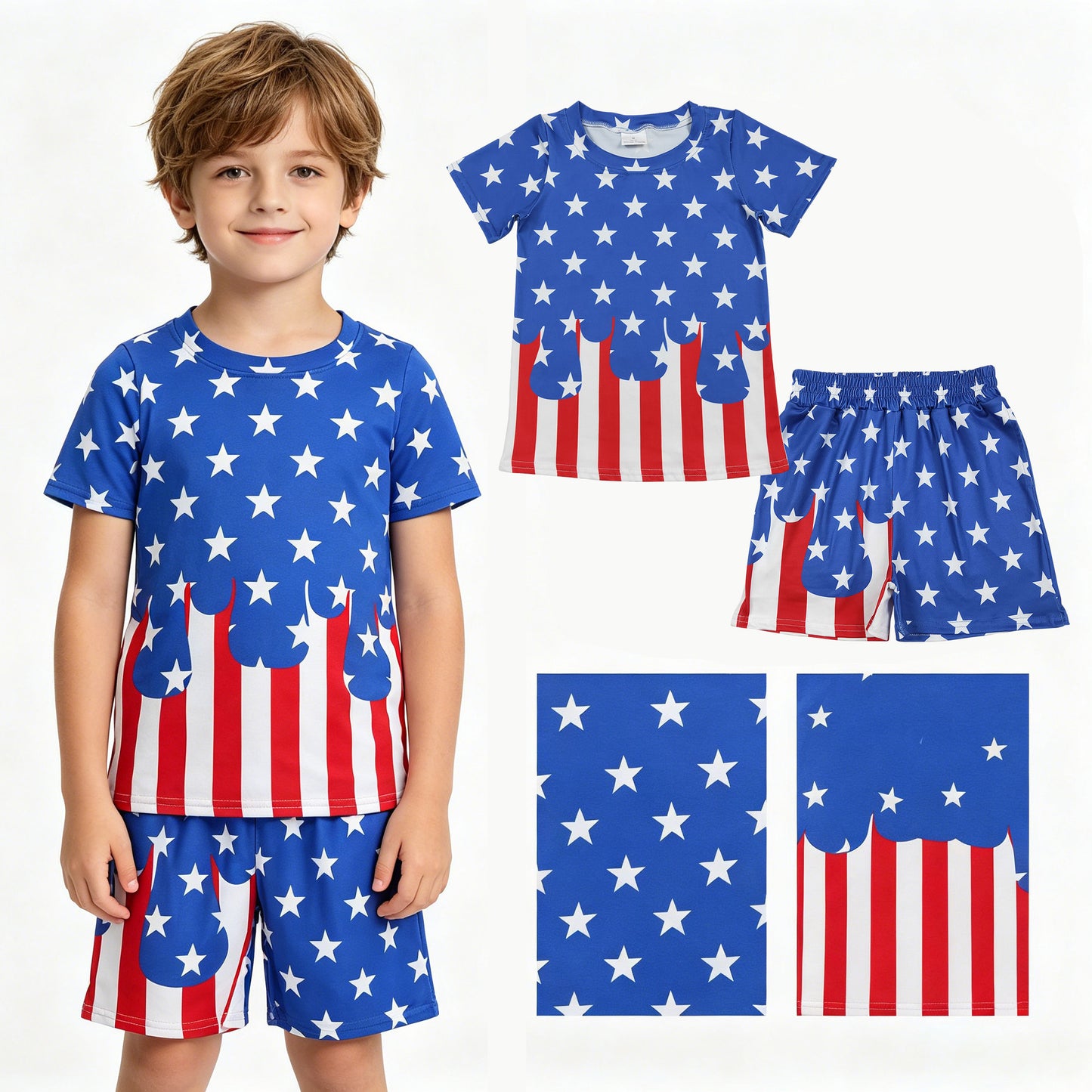 Baby Boys Short Sleeve Stars Stripe Top Short 4th of July Clothes Set