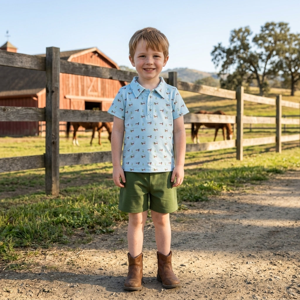 Baby Boys Ducks Plaid Button Polo Shirt Top Short Hunting Clothes Set