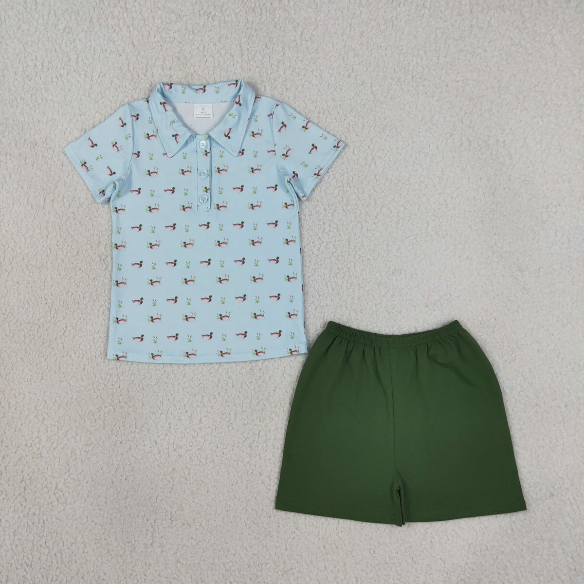 Baby Boys Ducks Plaid Button Polo Shirt Top Short Hunting Clothes Set