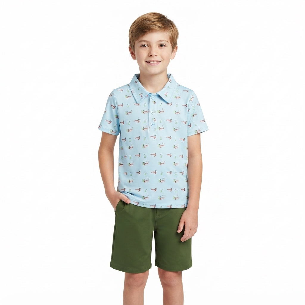 Baby Boys Ducks Plaid Button Polo Shirt Top Short Hunting Clothes Set