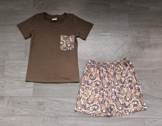 Preorder Baby Boys Olive Camo Rabbits Pocket Top Short Easter Clothes Set
