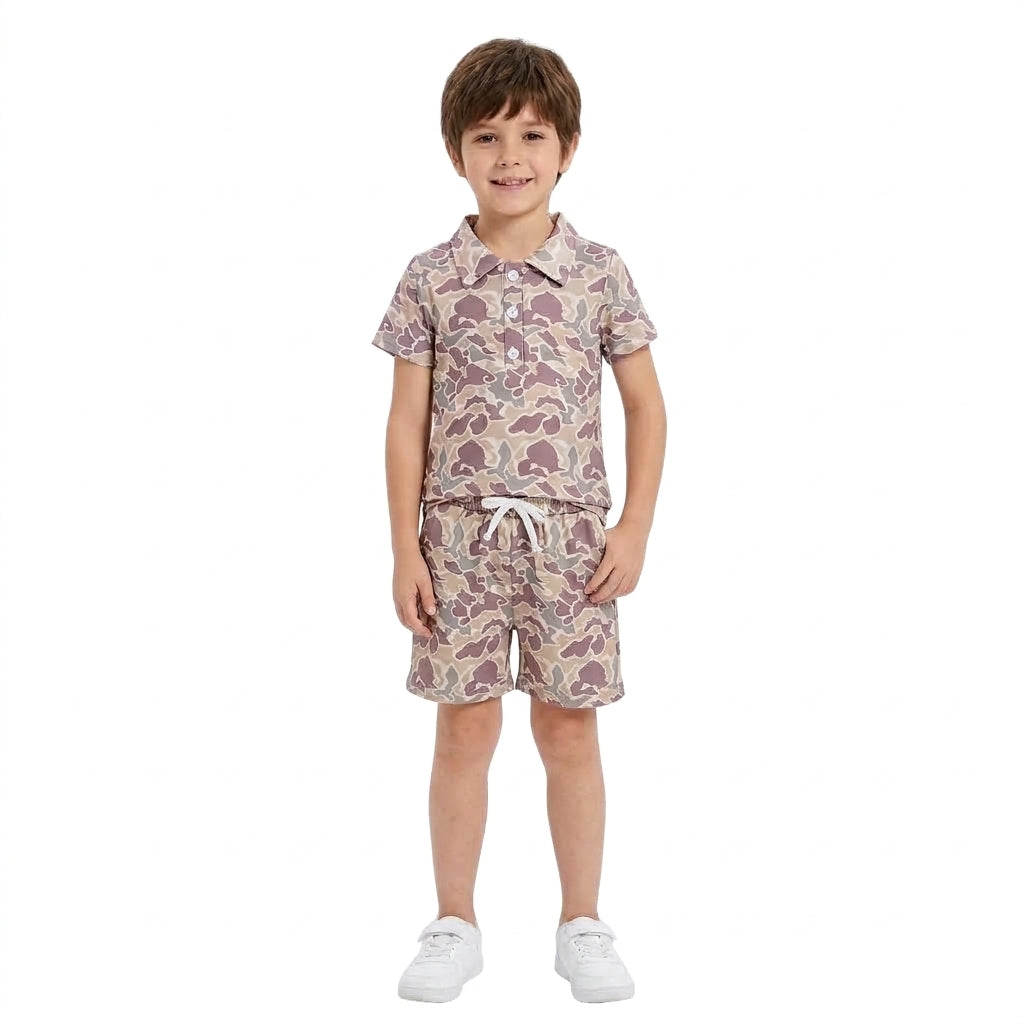 Baby Boys Southern Khaki Camo Buttons Polo Top Pockets Shorts Clothes Sets