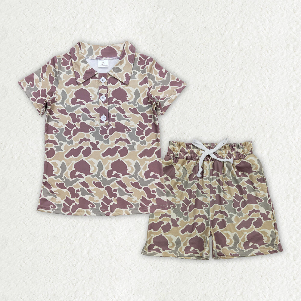 Baby Boys Southern Khaki Camo Buttons Polo Top Pockets Shorts Clothes Sets