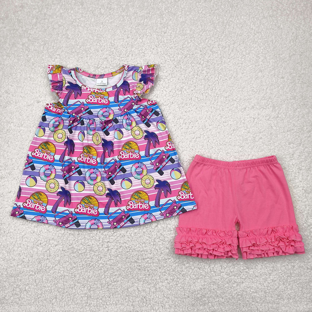 Baby Girls Doll Car Pearl Tunic Ruffle Shorts Outfits Sets